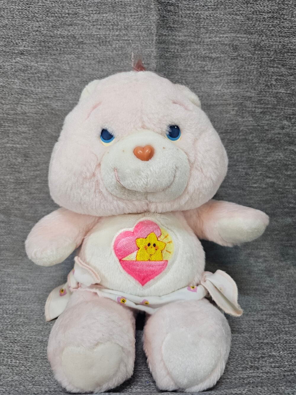 1983 Kenner CARE BEARS HUGS Bear 11" Vin Plush Light Pink Diaper Heart Star